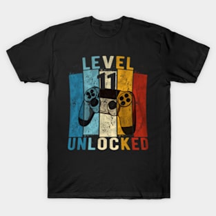 Level 11 Unlocked Video Gamer 11 Year Old 11th Birthday T-Shirt